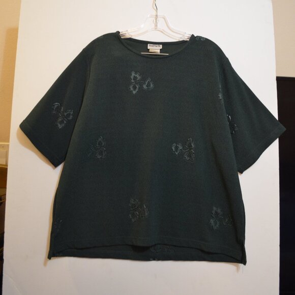 BonWorth Dark Green Polyester Short Sleeves Pressed-up Floral Texture Blouse L - Picture 4 of 13